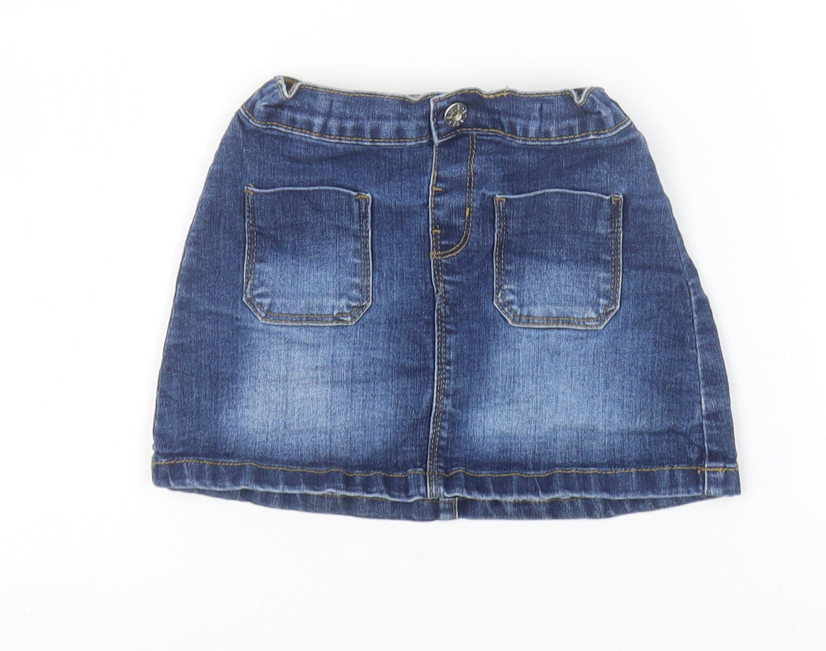 Denim 365 Girls Blue Cotton Mini Skirt Size 3-4 Years Regular Button