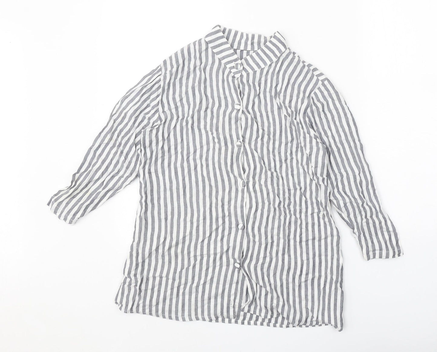 Ivy Bank Womens White Striped Polyester Basic Button-Up Size S Collared
