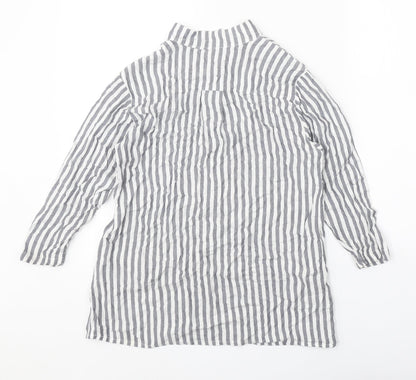 Ivy Bank Womens White Striped Polyester Basic Button-Up Size S Collared