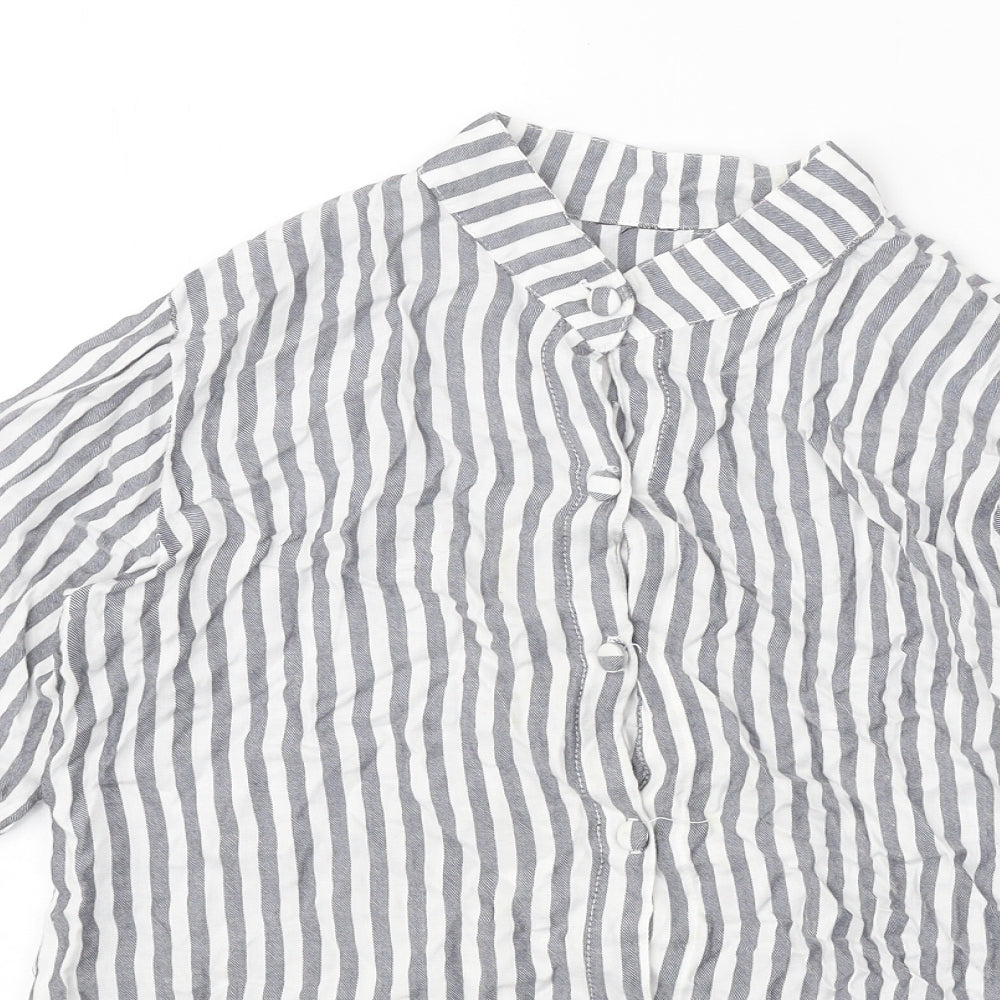 Ivy Bank Womens White Striped Polyester Basic Button-Up Size S Collared