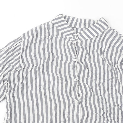 Ivy Bank Womens White Striped Polyester Basic Button-Up Size S Collared