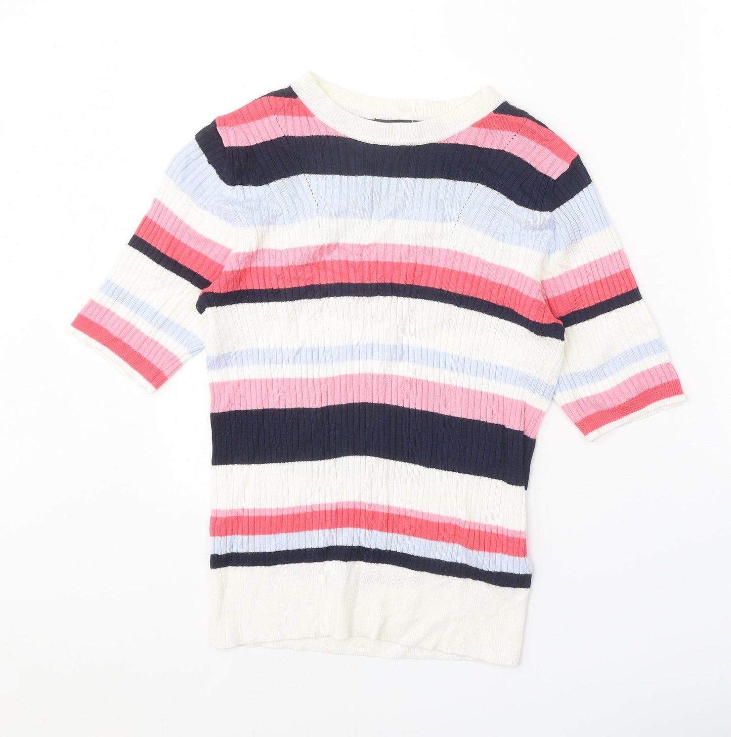Marks and Spencer Womens Multicoloured Round Neck Striped Viscose Pullover Jumper Size 10