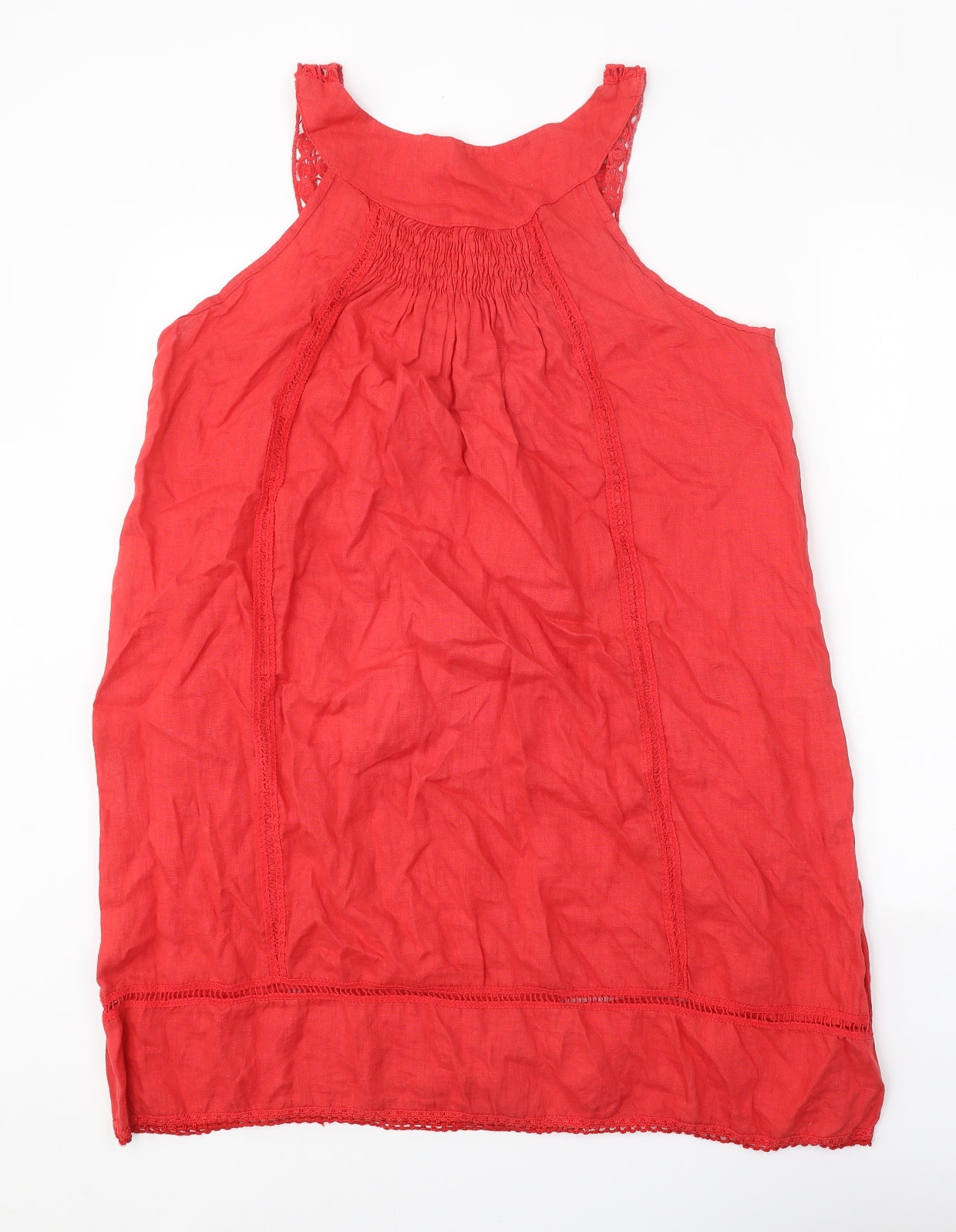 Preworn Womens Red Linen Tank Dress One Size Round Neck Pullover