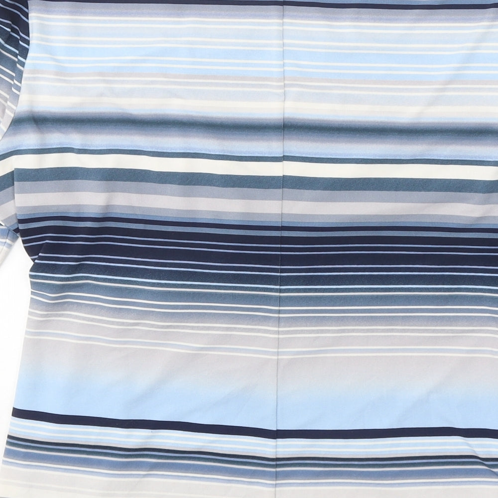 Episode Womens Blue Striped Polyester Basic T-Shirt Size L V-Neck