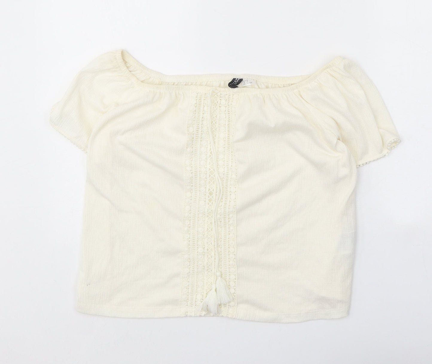 Divided Womens Ivory Polyester Basic Blouse Size M Off the Shoulder