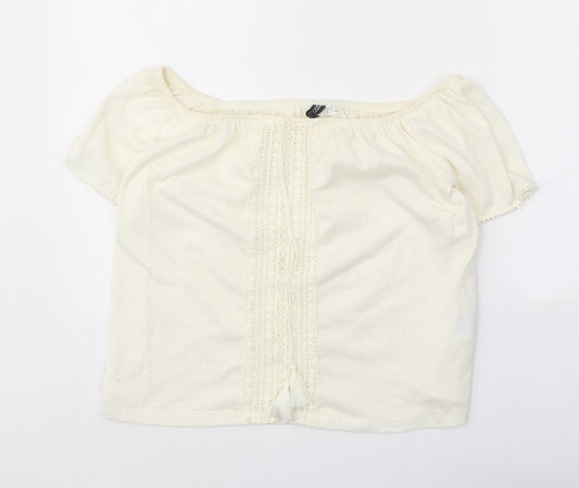 Divided Womens Ivory Polyester Basic Blouse Size M Off the Shoulder