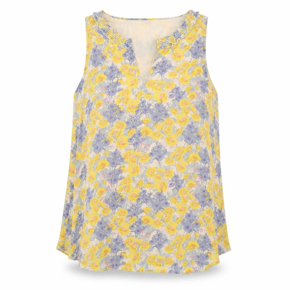 Rose + Olive Womens Yellow Geometric Polyester Basic Tank Size M V-Neck