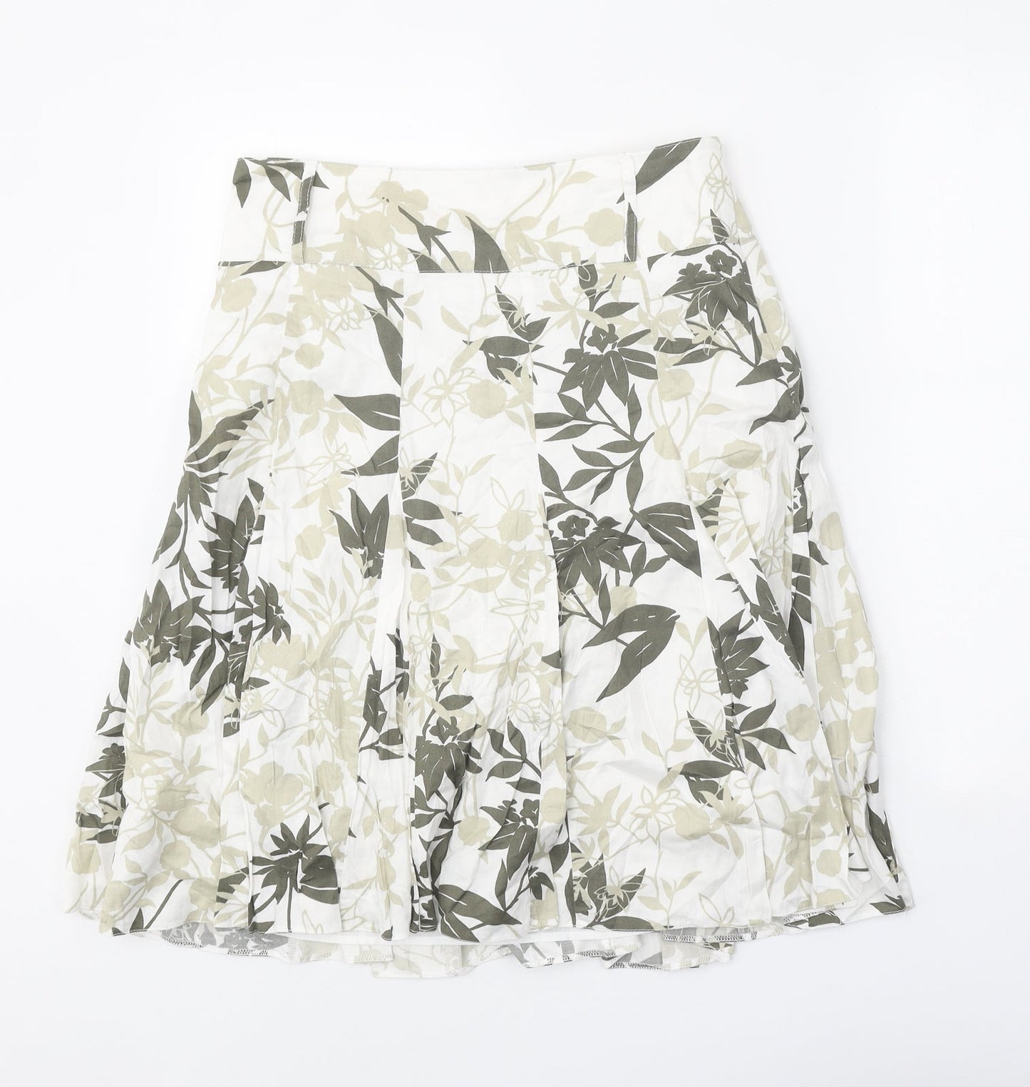 Camaieu Womens White Floral Cotton Swing Skirt Size 10 Zip