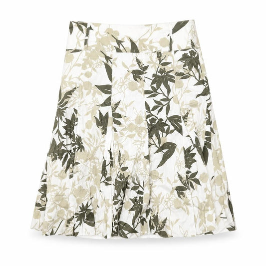 Camaieu Womens White Floral Cotton Swing Skirt Size 10 Zip