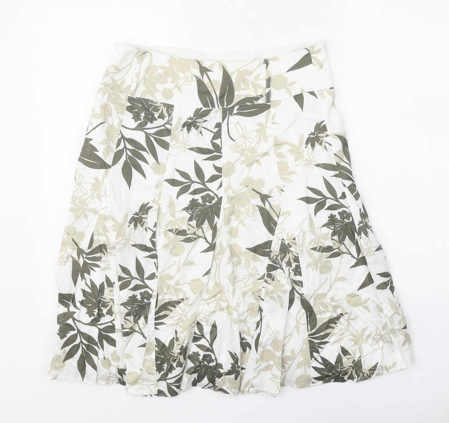 Camaieu Womens White Floral Cotton Swing Skirt Size 10 Zip