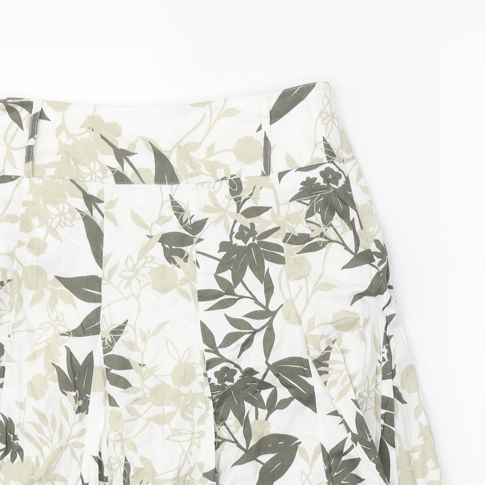 Camaieu Womens White Floral Cotton Swing Skirt Size 10 Zip