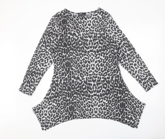 Pure Elegance Womens Grey Animal Print Polyester A-Line One Size Round Neck Pullover - Leopard Print