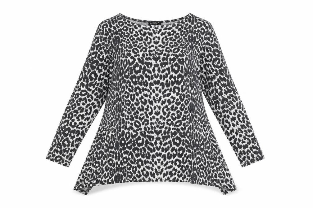 Pure Elegance Womens Grey Animal Print Polyester A-Line One Size Round Neck Pullover - Leopard Print
