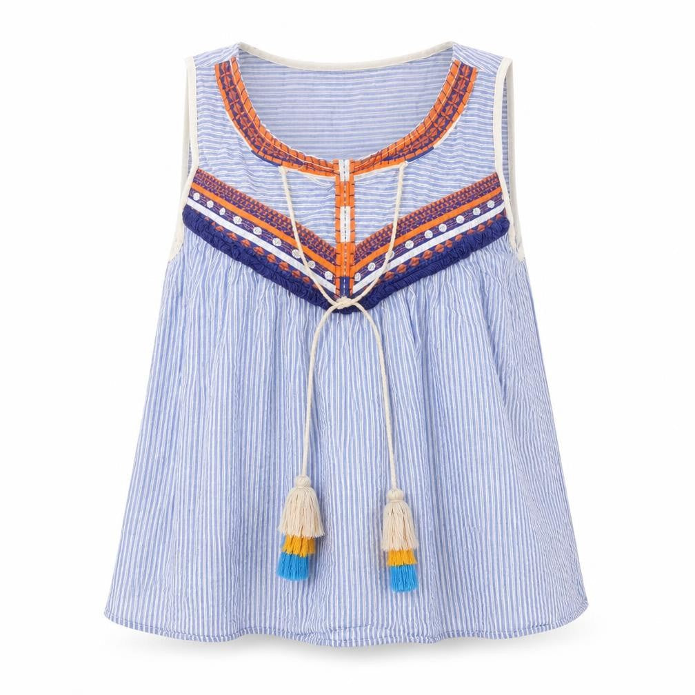 V Code Womens Blue Striped 100% Cotton Basic Tank Size S Scoop Neck