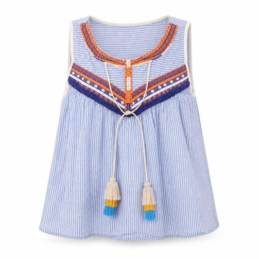 V Code Womens Blue Striped 100% Cotton Basic Tank Size S Scoop Neck