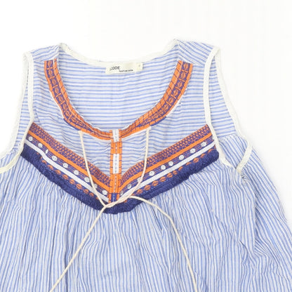 V Code Womens Blue Striped 100% Cotton Basic Tank Size S Scoop Neck