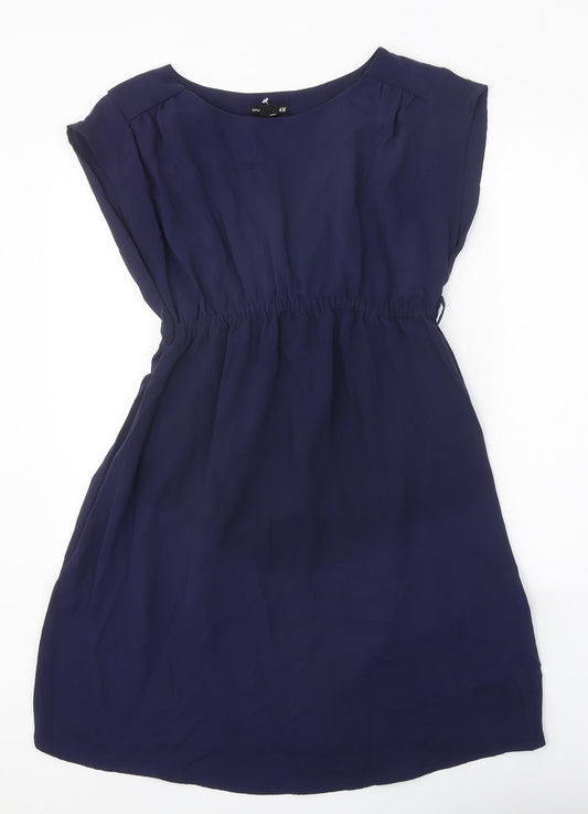 H&M Womens Blue Polyester Fit & Flare Size S Round Neck Pullover