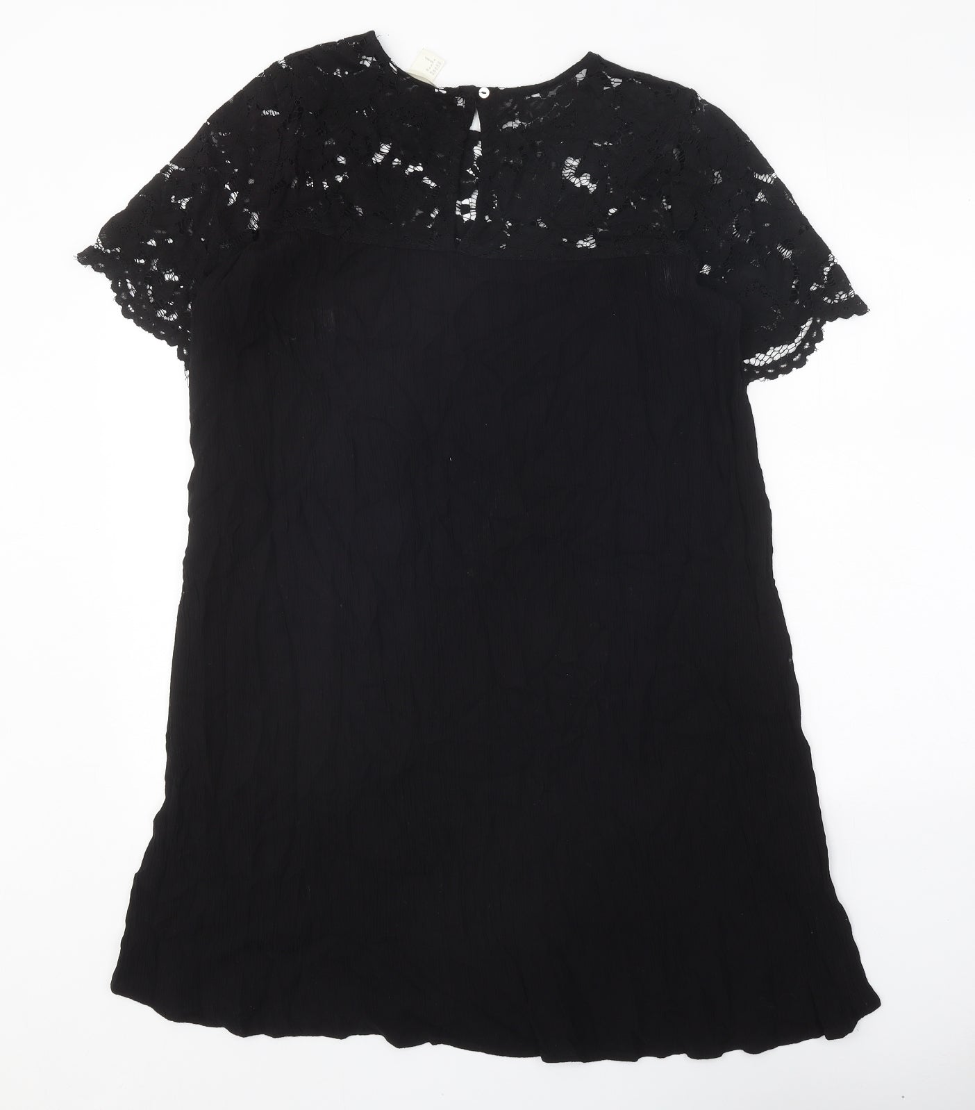 H&M Womens Black Viscose A-Line Size 10 Round Neck Button
