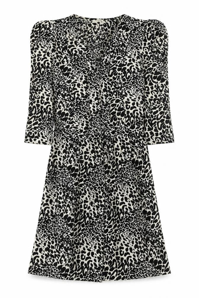 Oasis Womens Black Animal Print Polyester A-Line Size XS V-Neck Pullover - Leopard Pattern
