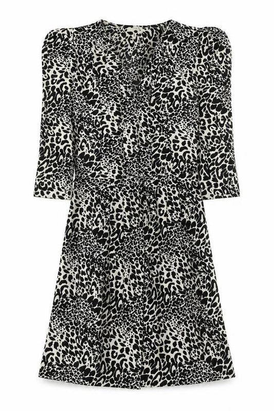 Oasis Womens Black Animal Print Polyester A-Line Size XS V-Neck Pullover - Leopard Pattern