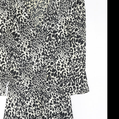Oasis Womens Black Animal Print Polyester A-Line Size XS V-Neck Pullover - Leopard Pattern