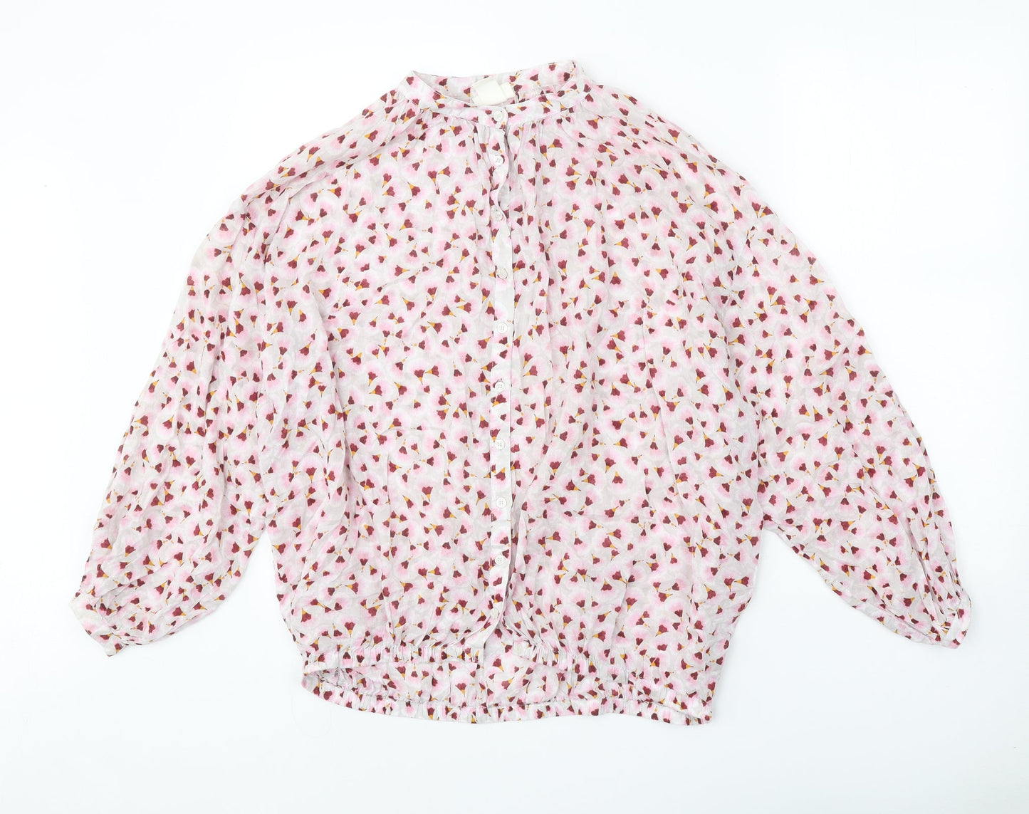 H&M Womens Pink Floral Lyocell Basic Button-Up Size 6 Round Neck