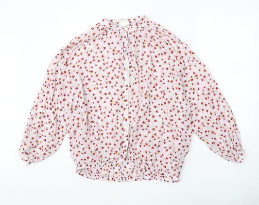 H&M Womens Pink Floral Lyocell Basic Button-Up Size 6 Round Neck