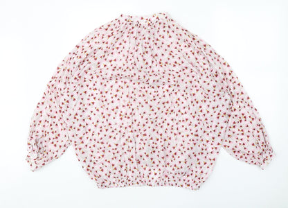 H&M Womens Pink Floral Lyocell Basic Button-Up Size 6 Round Neck