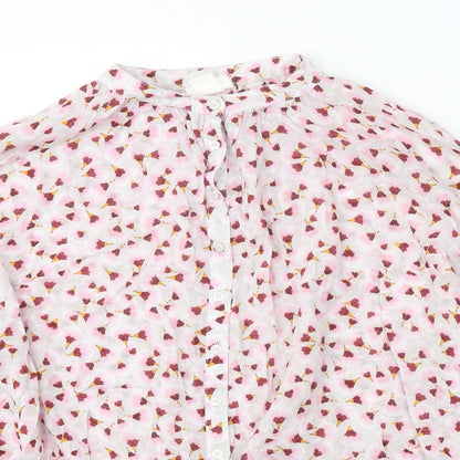 H&M Womens Pink Floral Lyocell Basic Button-Up Size 6 Round Neck