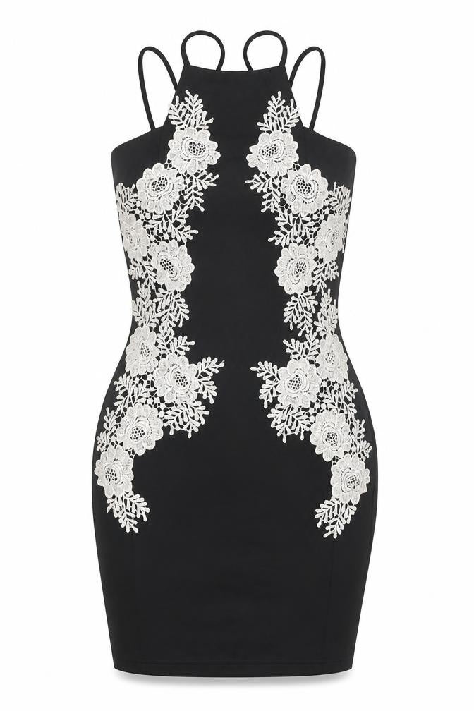 AX Paris Womens Black Floral Polyester Bodycon Size 8 Square Neck Pullover