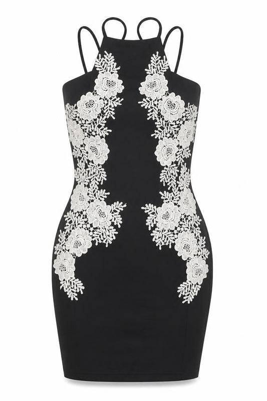 AX Paris Womens Black Floral Polyester Bodycon Size 8 Square Neck Pullover