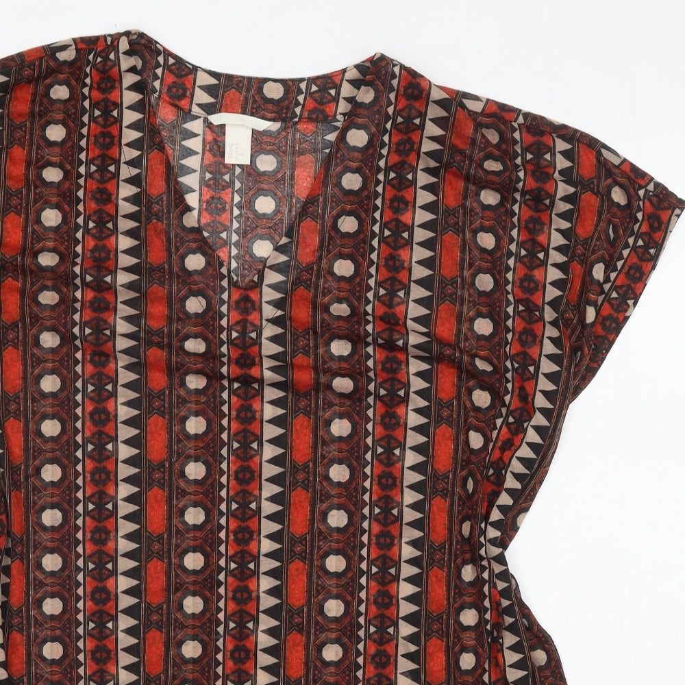H&M Womens Brown Geometric Polyester Shift Size M V-Neck Pullover