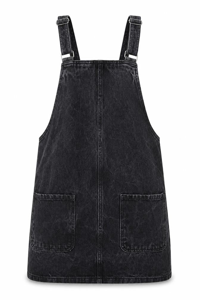 New Look Womens Black Cotton Pinafore/Dungaree Dress Size 8 Square Neck Button