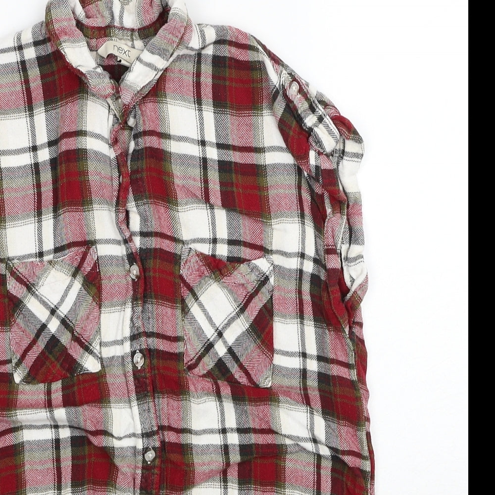NEXT Womens Red Plaid Viscose Basic Button-Up Size 10 Collared