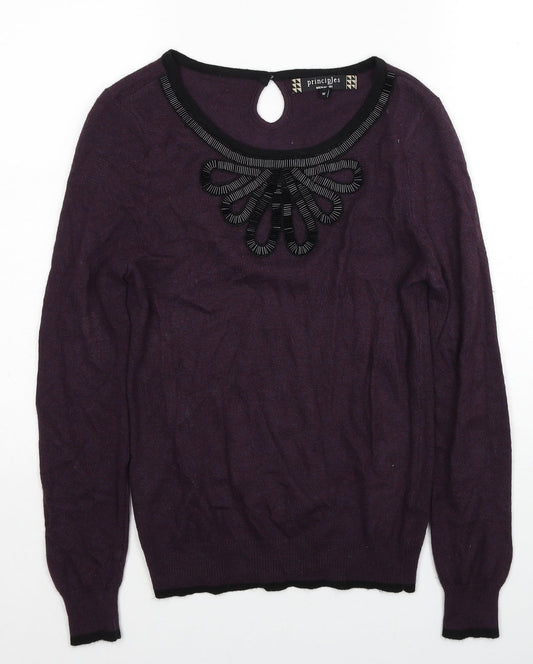Principles Womens Purple Scoop Neck Acrylic Pullover Jumper Size 10