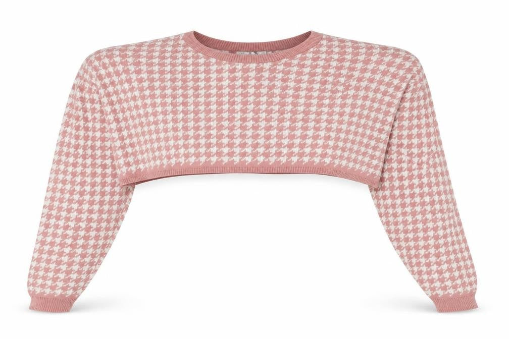 Stylewise Womens Pink Round Neck Herringbone Acrylic Pullover Jumper Size M - Cropped, Size M/L