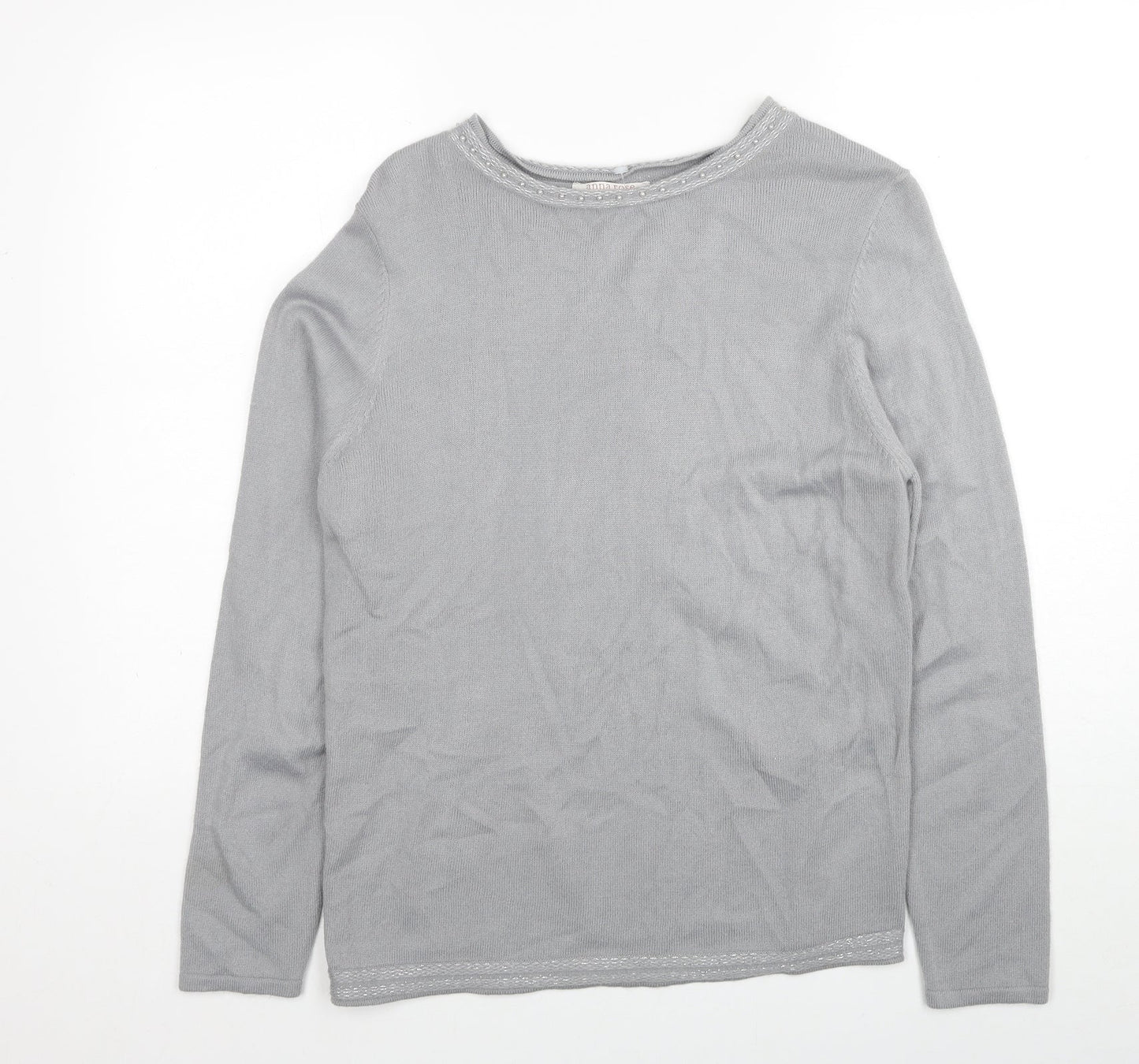 Anna Rose Womens Grey Round Neck Acrylic Pullover Jumper Size L