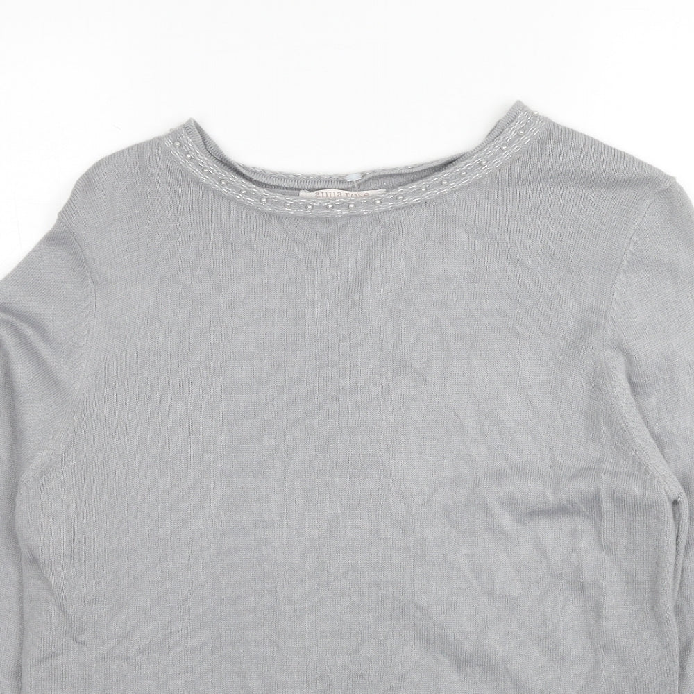 Anna Rose Womens Grey Round Neck Acrylic Pullover Jumper Size L