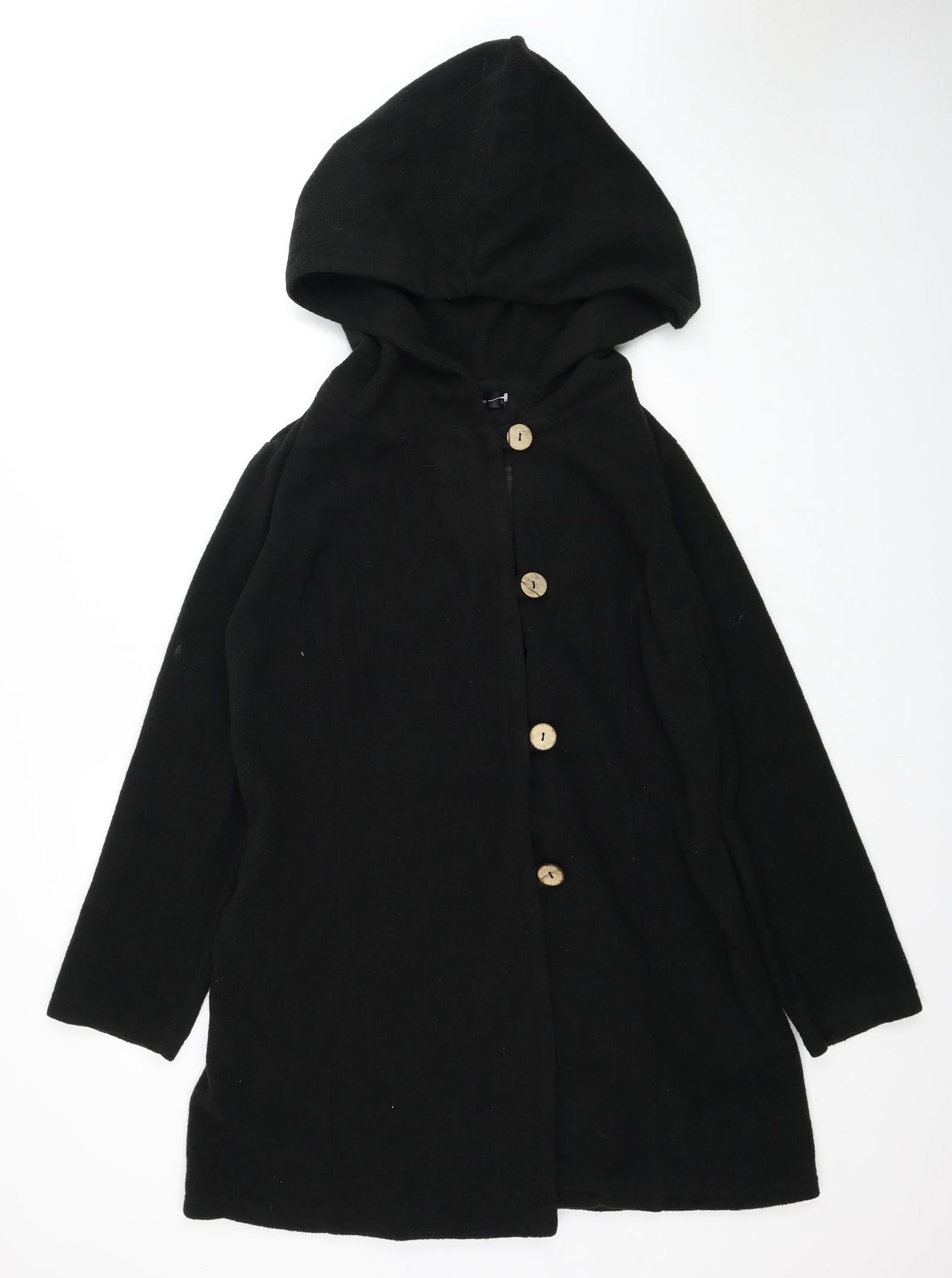 Celmia Womens Black Overcoat Coat Size L Button