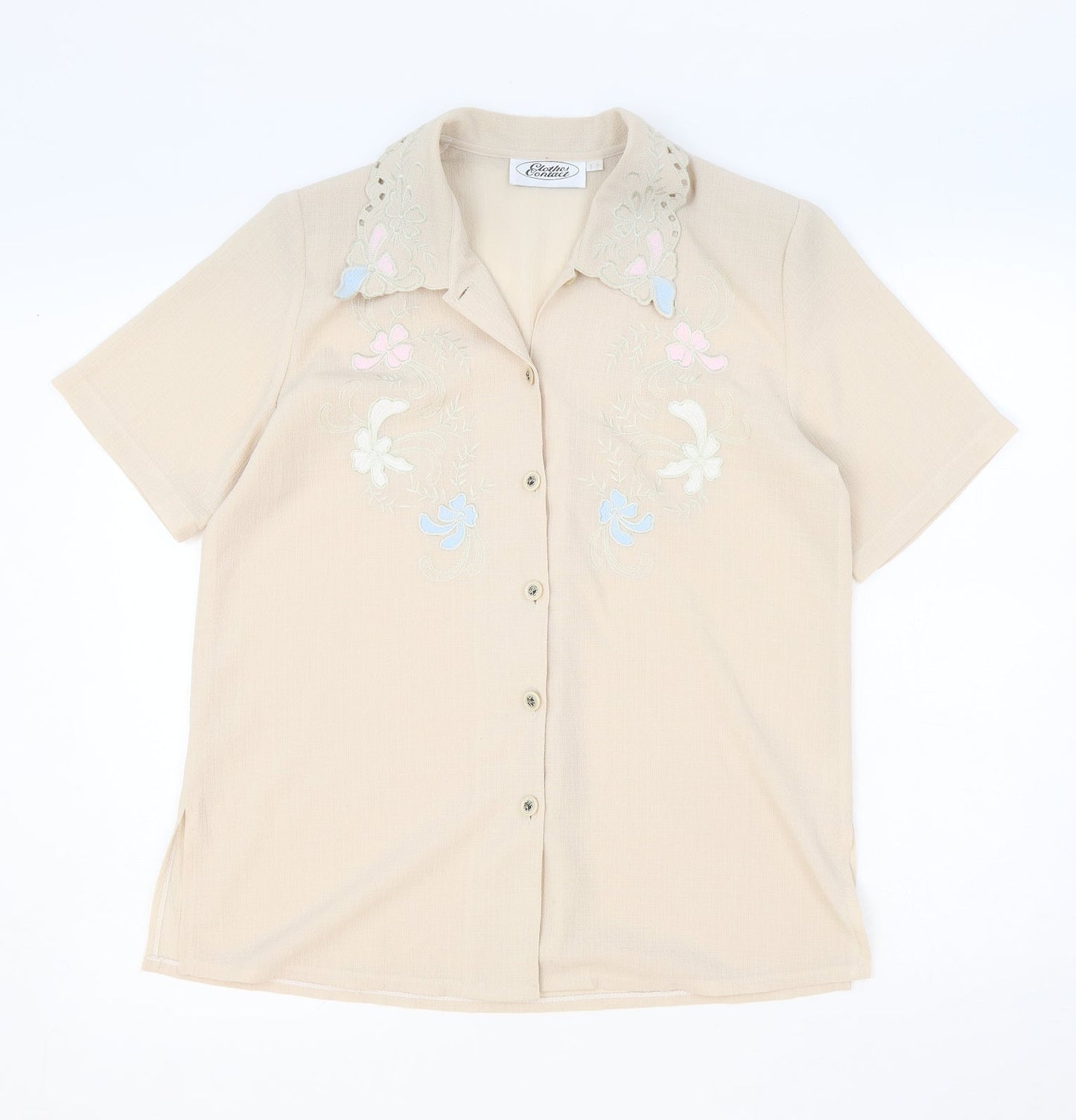 Clothes Contact Womens Ivory Polyester Basic Button-Up Size 12 Collared
