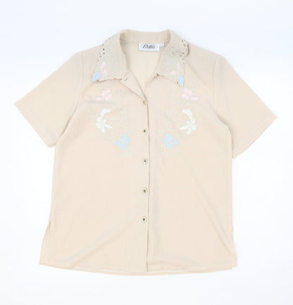 Clothes Contact Womens Ivory Polyester Basic Button-Up Size 12 Collared