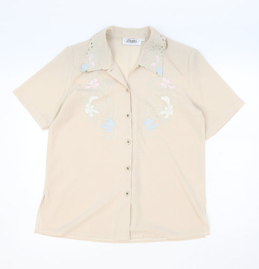 Clothes Contact Womens Ivory Polyester Basic Button-Up Size 12 Collared