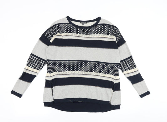 Warehouse Womens Blue Round Neck Striped Viscose Pullover Jumper Size 6
