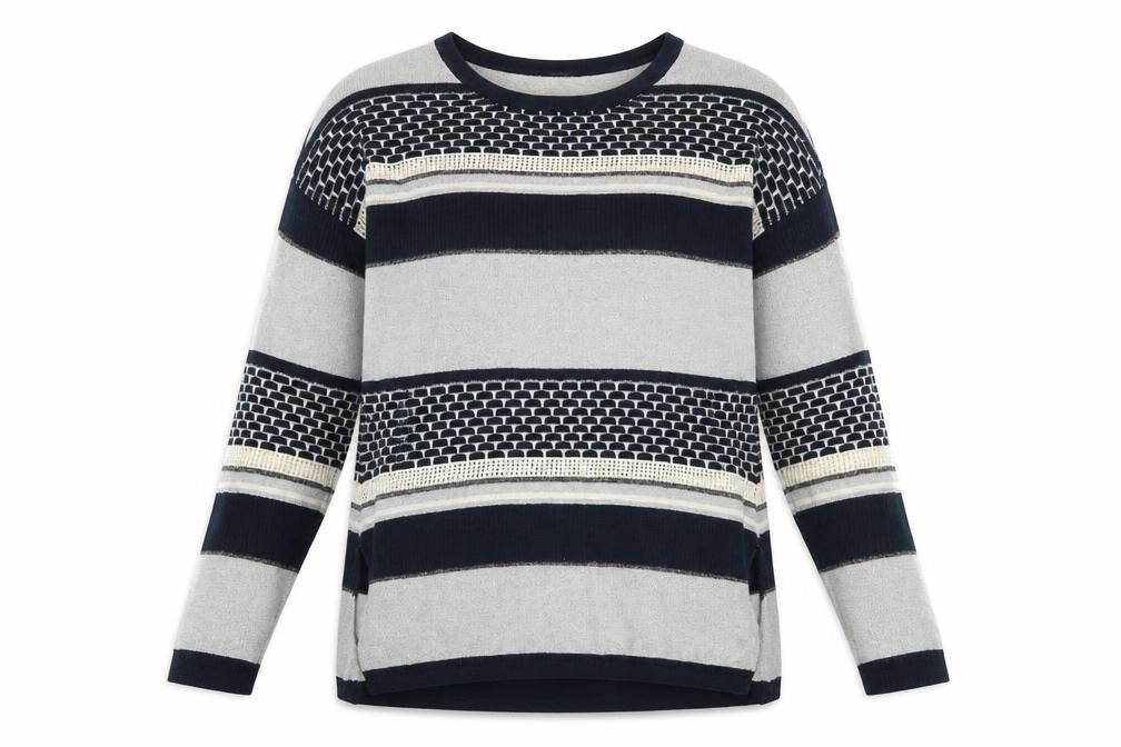 Warehouse Womens Blue Round Neck Striped Viscose Pullover Jumper Size 6