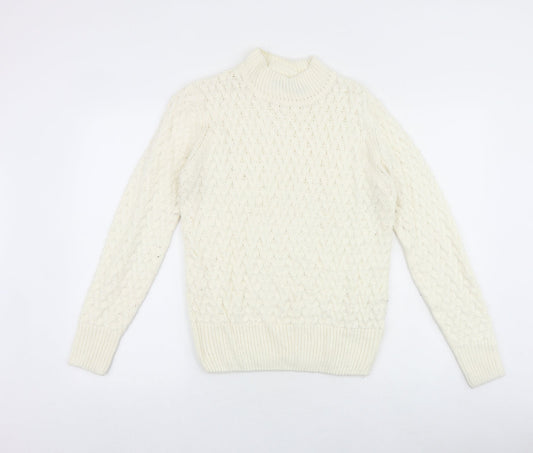 QED London Womens White High Neck Acrylic Pullover Jumper Size S