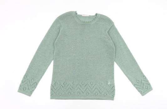 Bonmarché Womens Green Round Neck Polyester Pullover Jumper Size S