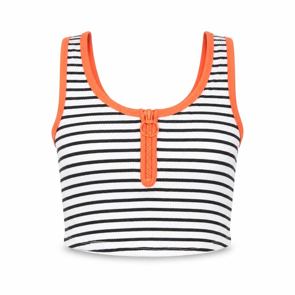 Primark Womens White Striped Viscose Cropped Tank Size S Scoop Neck - Ribbed