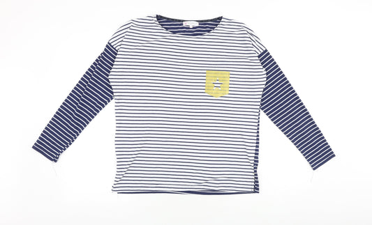 wysteria lane Womens Blue Striped 100% Cotton Basic T-Shirt Size M Round Neck