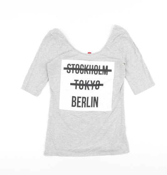 H&M Womens Grey Cotton Basic T-Shirt Size S Scoop Neck - Stockholm Tokyo Berlin