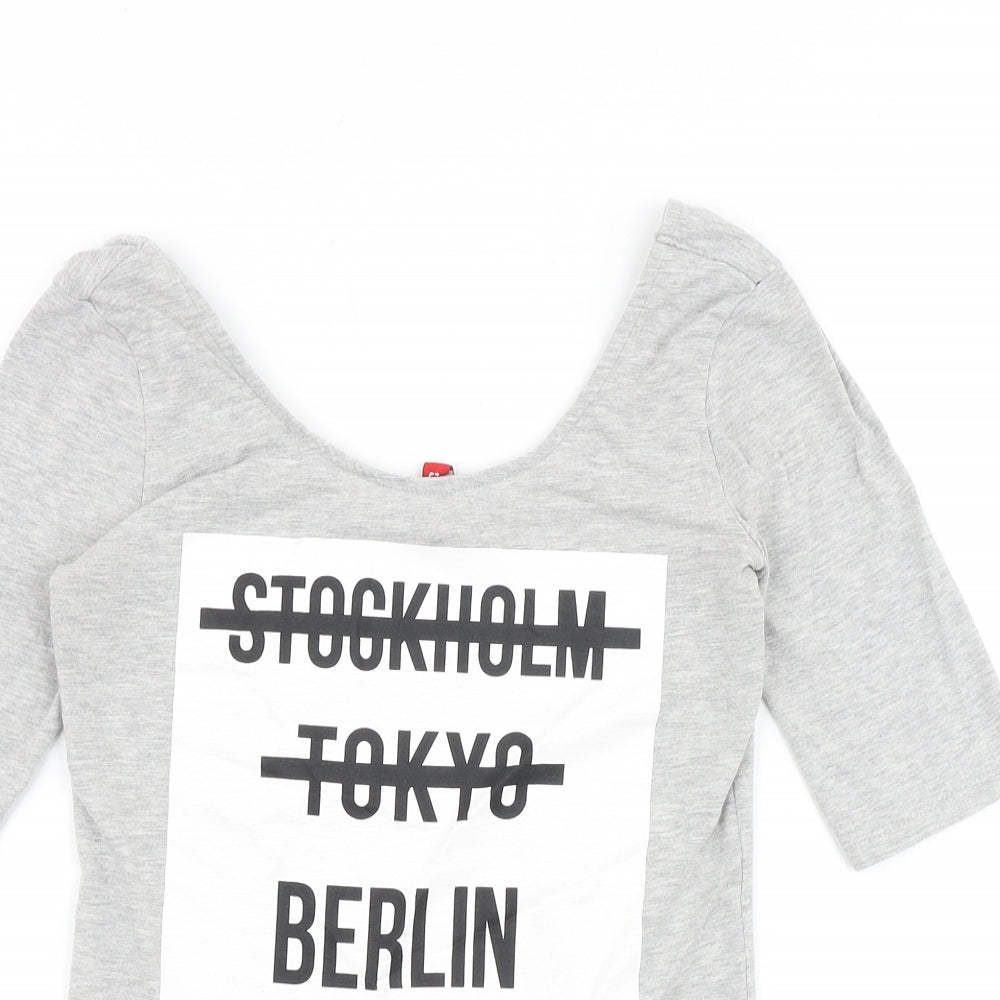 H&M Womens Grey Cotton Basic T-Shirt Size S Scoop Neck - Stockholm Tokyo Berlin